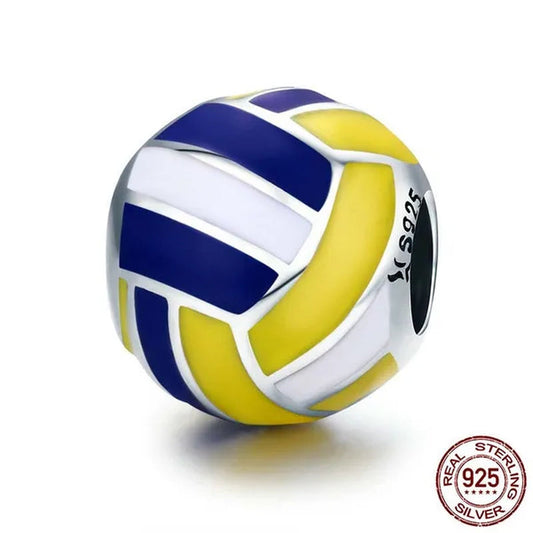 100% 925 Sterling Silver Sport Ball Volleyball Love Charm Beads fit Women Bracelet DIY Beads Jewelry
