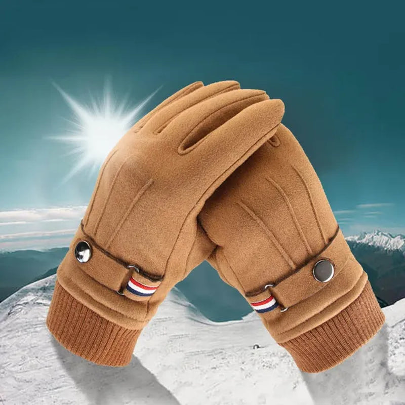Men's Winter Gloves Suede Warm Split Finger Gloves Outdoor Sport Driving Buckle Design Male Touch Screen Mittens