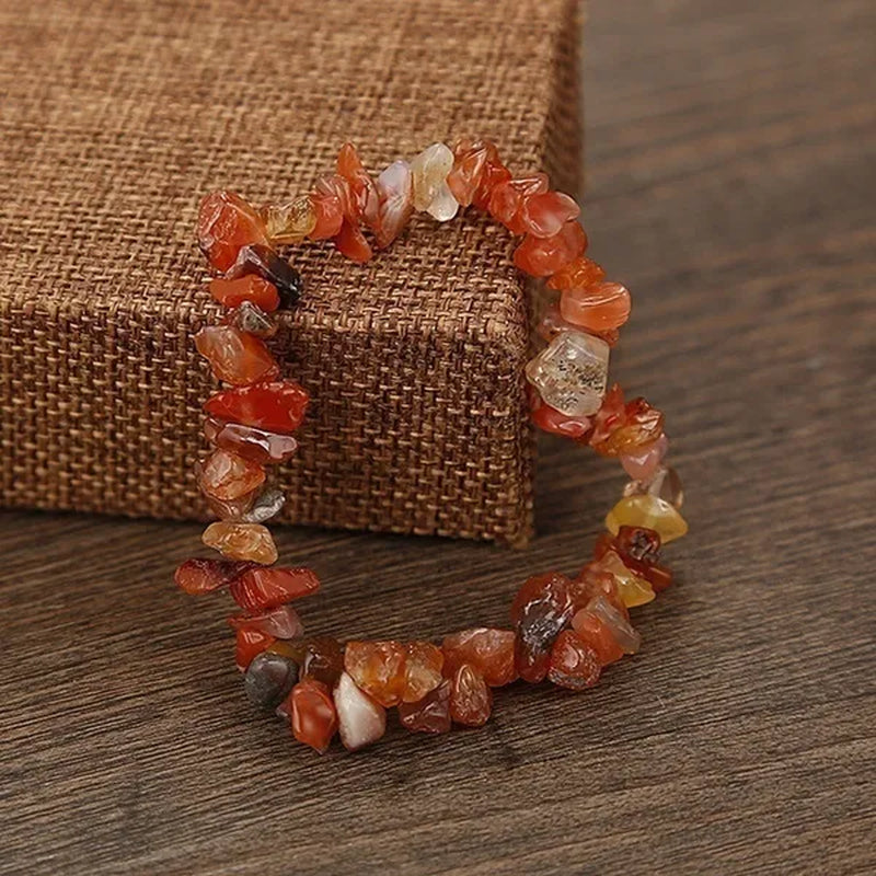 Natural Crystal Chakras Bracelet Natural Gemstone Chips Jewelry Bracelet Amethyst Red Agate Carnelian White Crystal Turquoise Citrine Bracelet (Adjustable Size)
