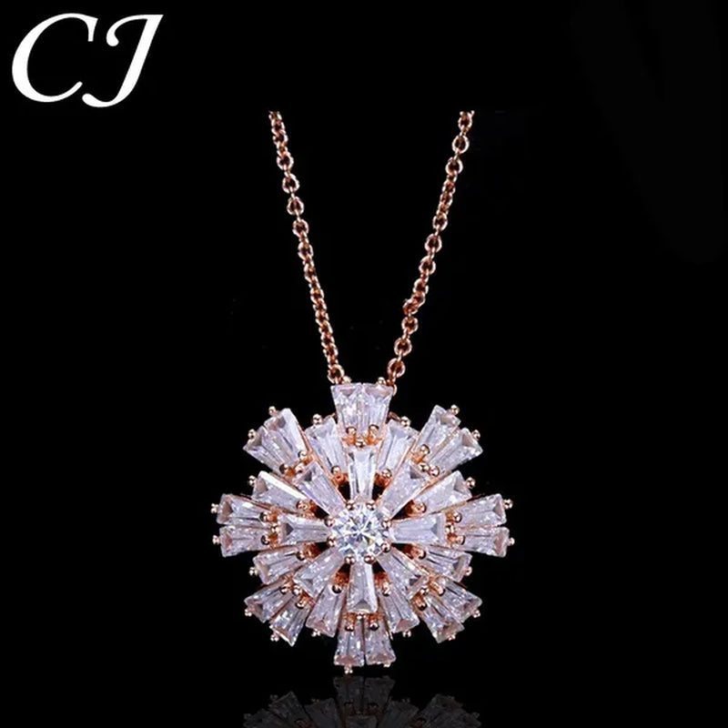 CANDICE Elegant Big Snowflake Pendant Necklace Inlay Luxury Quality Multi Cut CZ Diamond Women Banquet Jewelry With Silver Plating