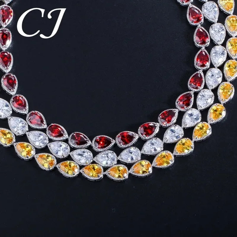 CANDICE Classic Zirconia Wedding Jewelry Sets For Bridal Luxury Teardrop CZ Stone White Gold Plated Party Chocker Necklace Earrings and Bracelet Set