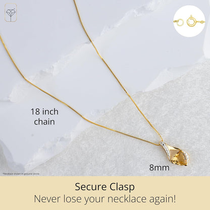 14K White Gold 8Mm Cushion Cut Birthstone Solitaire Pendant Necklace for Women with 18 Inch Box Chain by