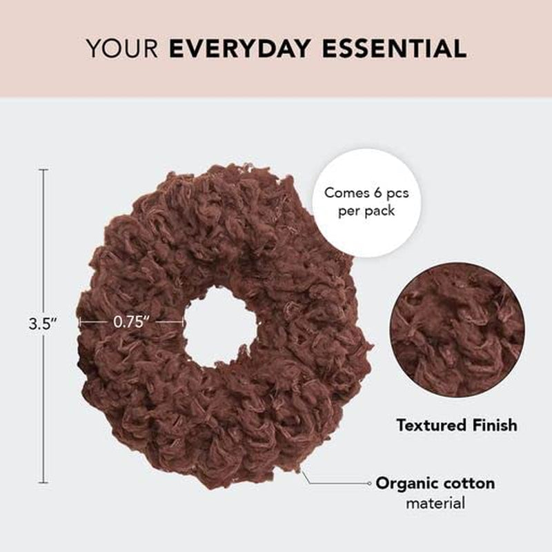 Organic Cotton Scrunchies - Large Fluffy Hair Ties and Ponytail Holders for Women and Girls, 6Pc (Neutral)