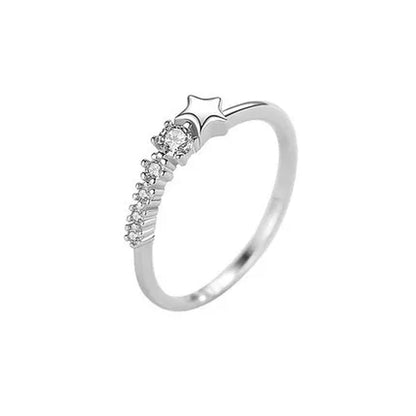 Mysterious Feeling 925 Sterling Silver Star Comet with Long Tail Diamond Wish Rings for Women Girl Lady