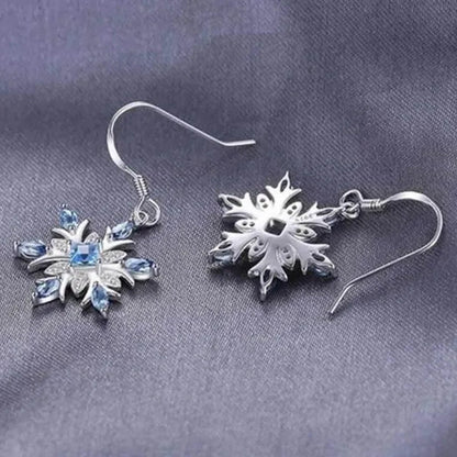 Natural Blue Topaz Dangle Earrings 925 Sterling Silver Snowflake Christmas Earrings Fashion Jewelry For Women