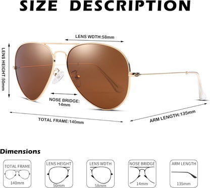 Aviator Sunglasses for Men Women Classic Polarized UV400 Protection