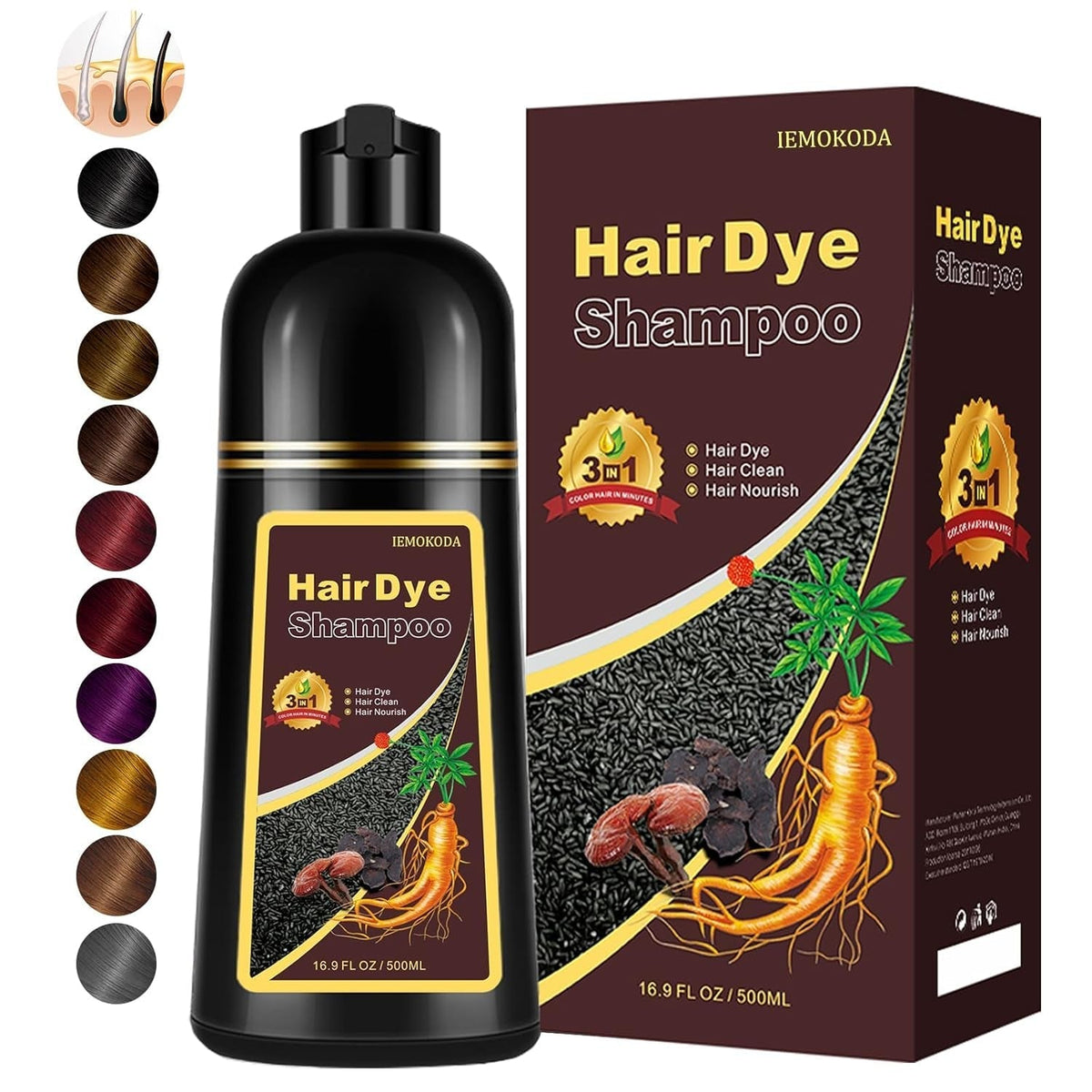 Instant Light Brown Hair Dye Shampoo for Gray Hair 3 in 1, Natural Hair Color Shampoo for Women Men Brown Colors in 10-15 Mins, 100% Coverage Long Lasting Hair Dye 16.9 Fl Oz (Light Brown)