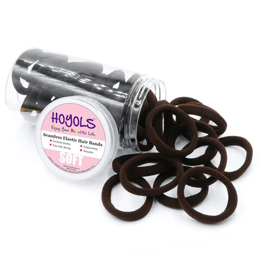 Soft Seamless Hair Ties, Dark Brown Stretch Elastic Ponytail Holders Bands for Women Thick Hair No Slip and Pull No Damage Scrunchies Headbands 100 Pcs (Espresso)