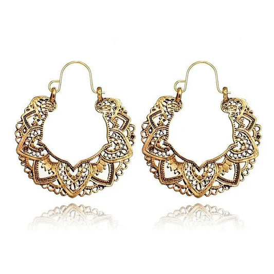 Vintage Fashion Ladies Boho 925 Silver Petal Heart Metal Totem Earrings Earrings Large Hoop Earrings Charm Bridal Wedding Engagement Earrings Anniversary Birthday Party Gift Jewelry 1 Pair