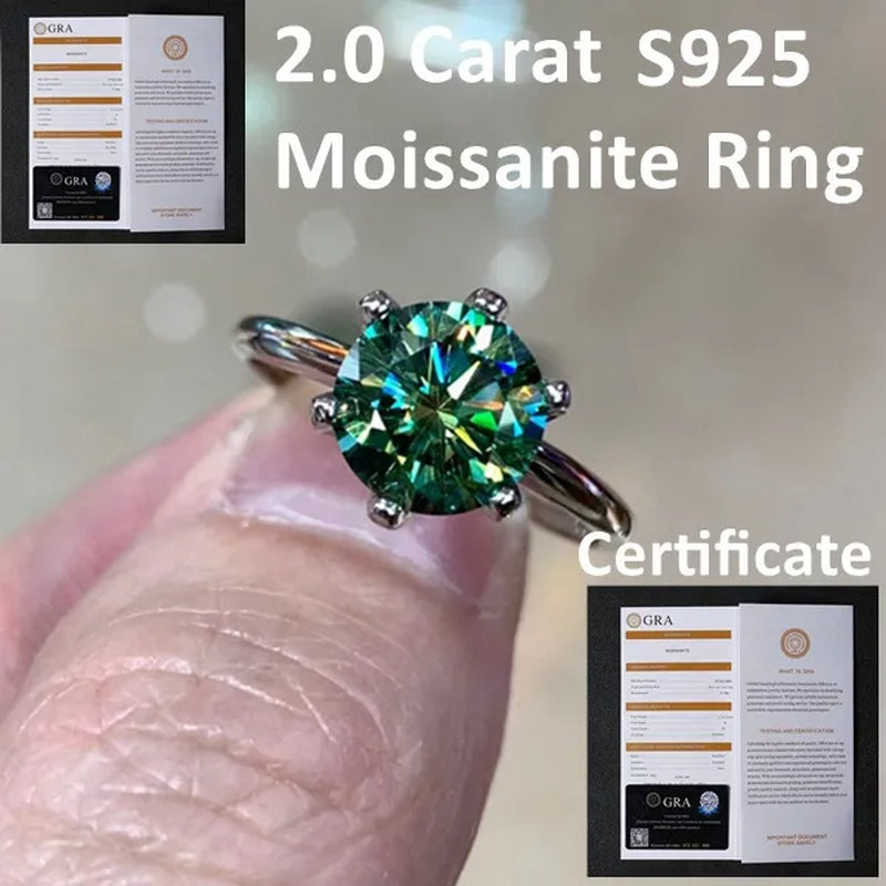 With Certificate S925 Moissanite Diamond Ring 2.0 Carat Round Cut Moissanite Ring Women's Engagement Ring Anniversary Ring
