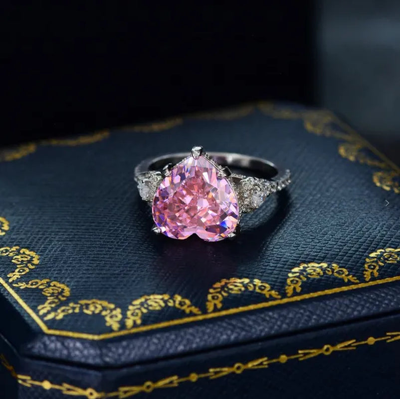 Heart-shaped Diamond Ring Exquisite 18k Gold Plating 925 Sterling Silver Romantic Diamond Wedding Ring