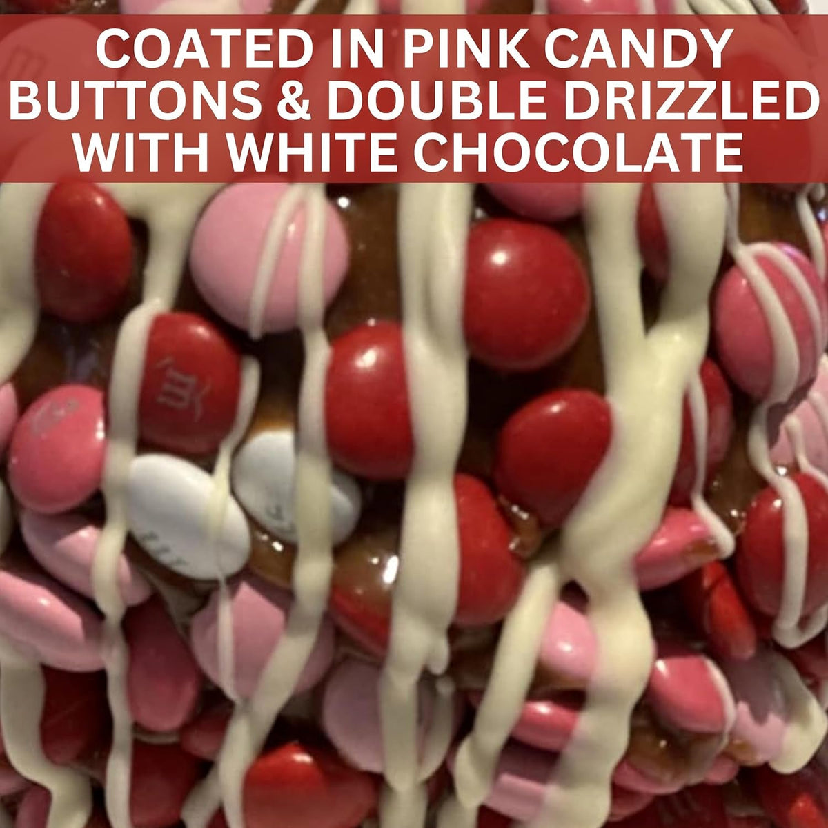 Gourmet Jumbo Caramel Apple | Caramel, Pink, Red & White Candy Buttons & White Chocolate | Handmade & Freshly Prepared (Candy Buttons White Chocolate)