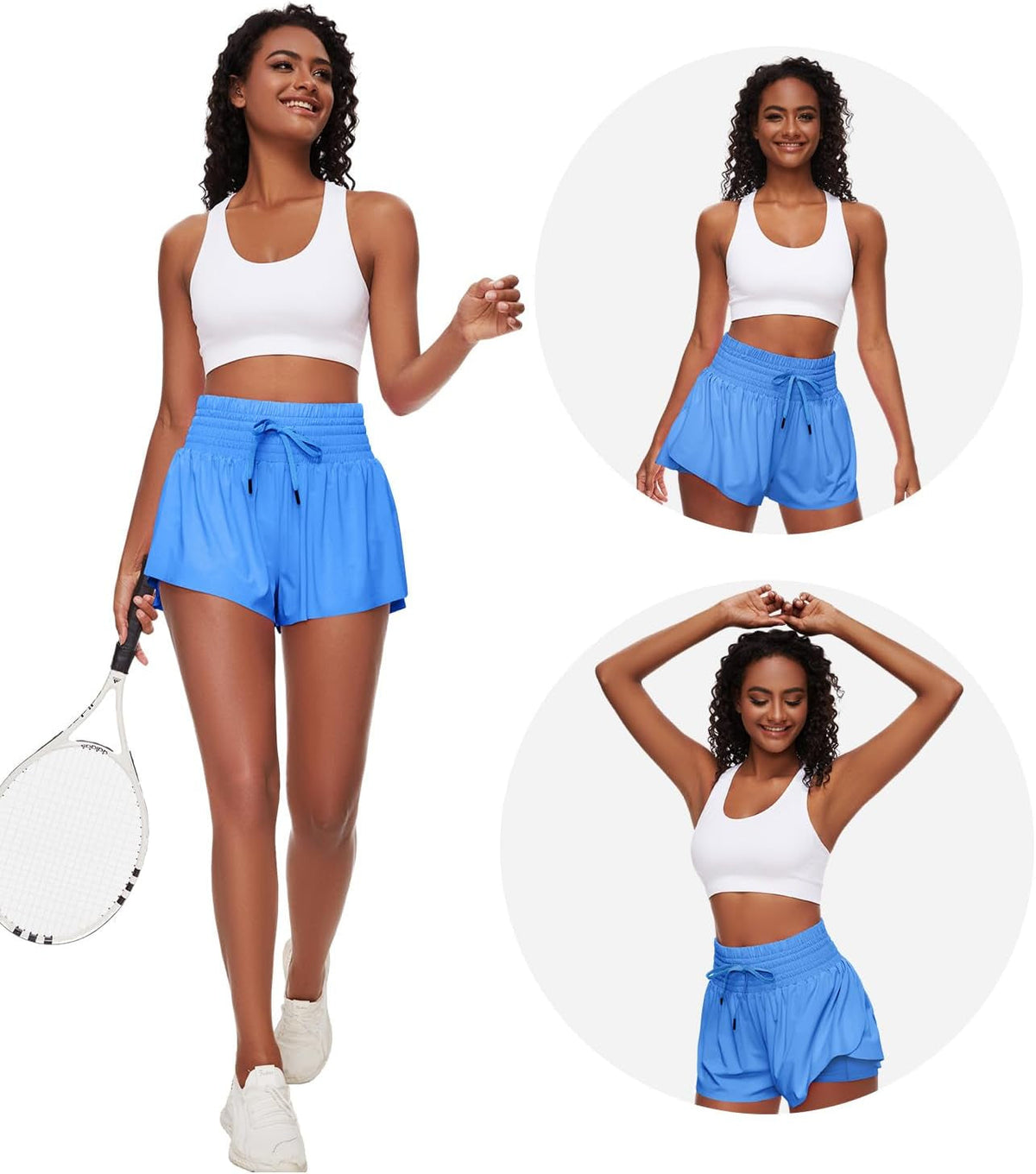 Women Flowy Athletic Shorts,2 in 1 High Waisted Running Shorts with Pocket Yoga Workout Casual Wear Summer