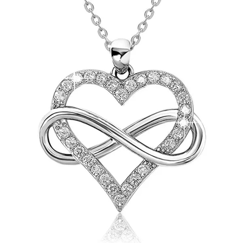Bridal Romantic Wedding Necklace Cubic Zirconia Infinity Heart Necklace for Women Valentine's Day Gift