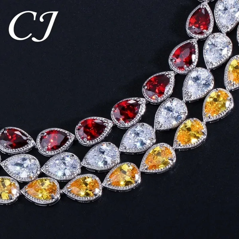 CANDICE Classic Zirconia Wedding Jewelry Sets For Bridal Luxury Teardrop CZ Stone White Gold Plated Party Chocker Necklace Earrings and Bracelet Set