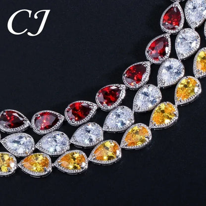 CANDICE Classic Zirconia Wedding Jewelry Sets For Bridal Luxury Teardrop CZ Stone White Gold Plated Party Chocker Necklace Earrings and Bracelet Set
