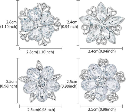 Lot 12Pcs Assorted Crystal Rhinestone Flower Brooch Pin Set for Women DIY Bridal Wedding Bouquet Kit