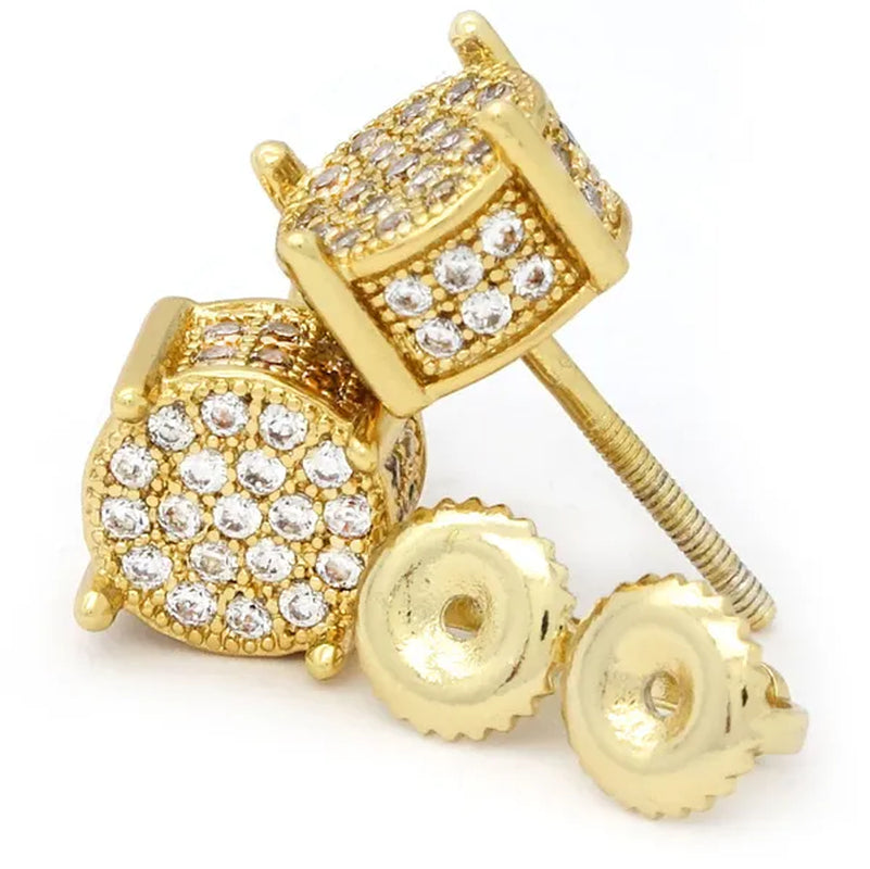 Mens 14K Gold Plated ICED Cz Micropave Earring Stud Round w/ Fully CZ Watch
