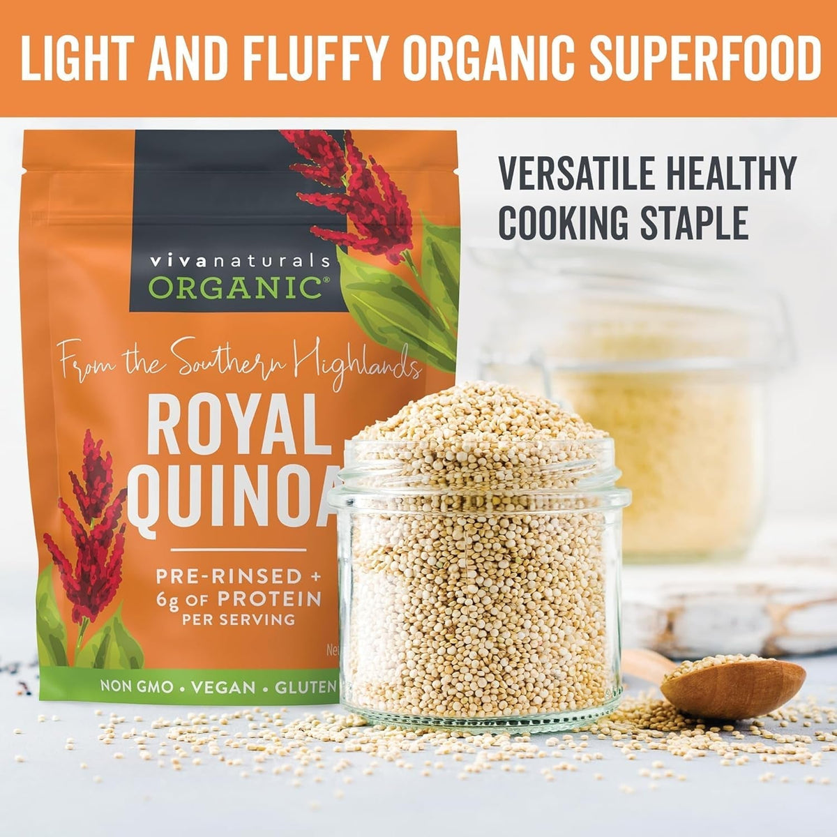 Organic Quinoa, 4 Lb - Plant Based Protein, Fiber and Iron - Pre-Washed Whole Grain Rice and Pasta Substitute for Quinoa Salad - USDA Organic, Gluten Free, Vegan, Non-Gmo and Kosher