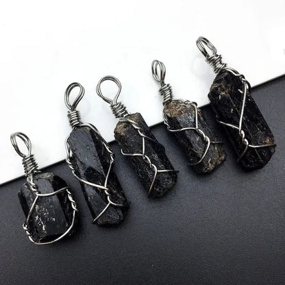 4pcs Natural Black Tourmaline Natural Stone Pendants Reiki Bead Pendant Nunatak Raw Chakra Healing Energy Stone Wire Wrapped Jewelry