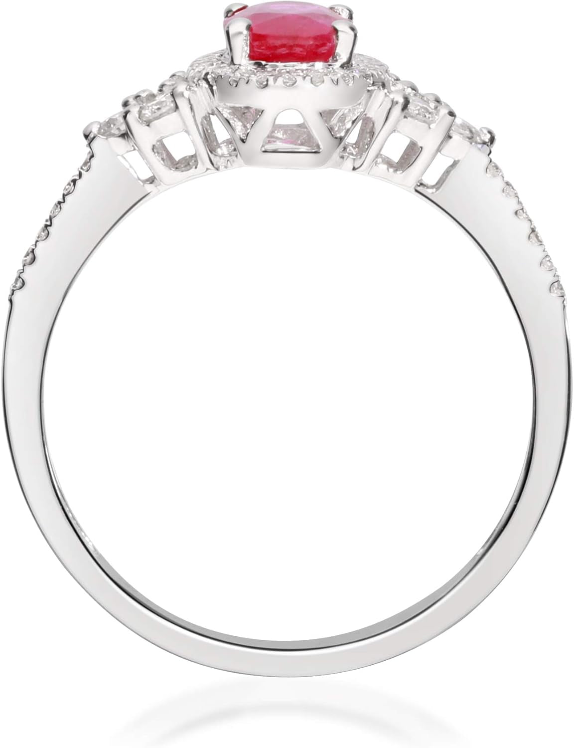 14K White Gold Mozambique Genuine Ruby Ring with Diamonds for Women | Ethically, Authentically & Organically Sourced (Oval-Cut) Shaped Ruby Hand-Crafted Jewelry for Her | Ruby Ring for Women