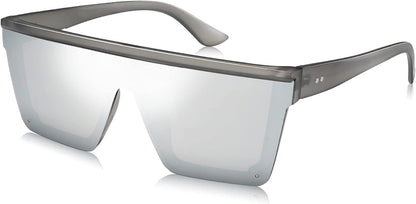 Square Big Sunglasses Women Thick Frame Flat Top Mirrored Sunnies Shades Goggle Siamese Lens SJ2117