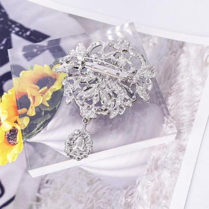Wedding Bridal Big Brown Crystal Rhinestone Bouquet Brooch Pin for Women Golden Tone