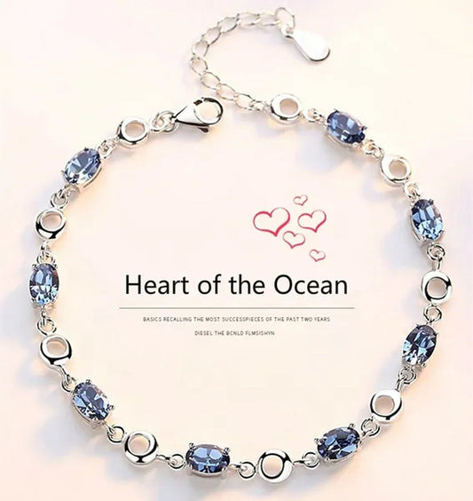 Sapphire Plated S925 Sterling Silver Bracelet Crystal Birthday Present