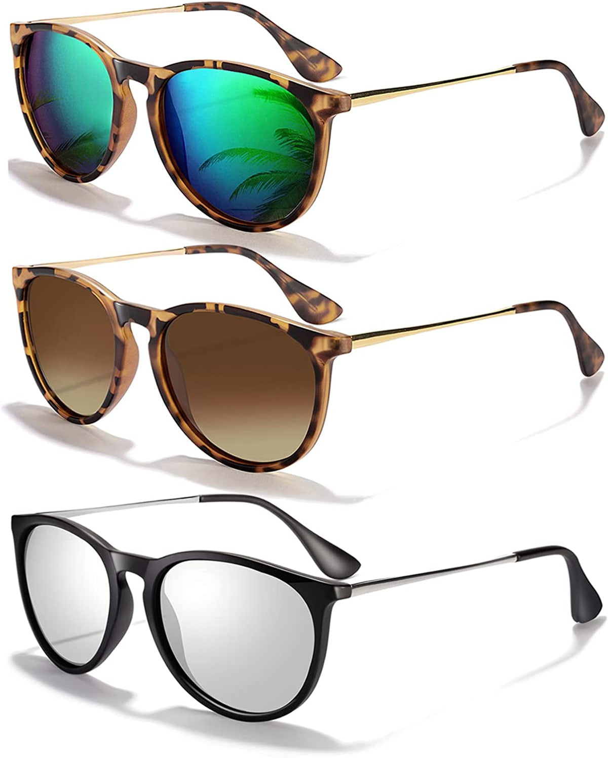 Sunglasses Womens Men Polarized UV Protection Trendy Vintage Retro Round Mirrored Lens Sunglasses For Women