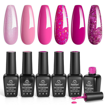 Beetles Gel Nail Polish, 6 Colors Nude Pink Rose Red Milky White Gel Polish, Sweetheart Candies Collection Soak Off UV LED Nail Lamp Light Nails Spring Summer Easter Gel Nail