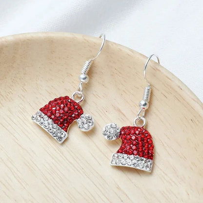 New Christmas Earrings Christmas Hat Diamond Earrings Red Diamonds Elk Snowflake Antler Earrings Red Cute Girl Lady Christmas Decorations
