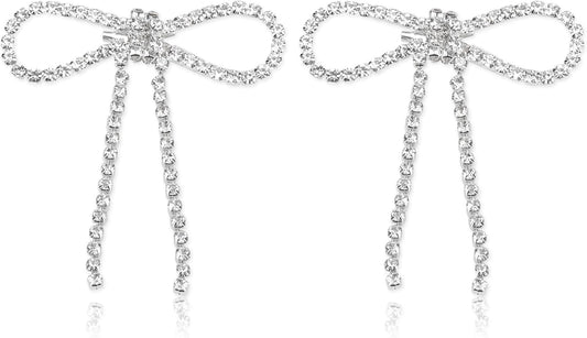 2Pcs Rhinestone Brooches Set Tassel Bow Womens Lapel Brooch Crystal Bag Clips Clothing Badge Brooch Rhinestone Shoe Clips for Woman Lapel Badge Pins DIY Craft Decorations(Tassel Bow)