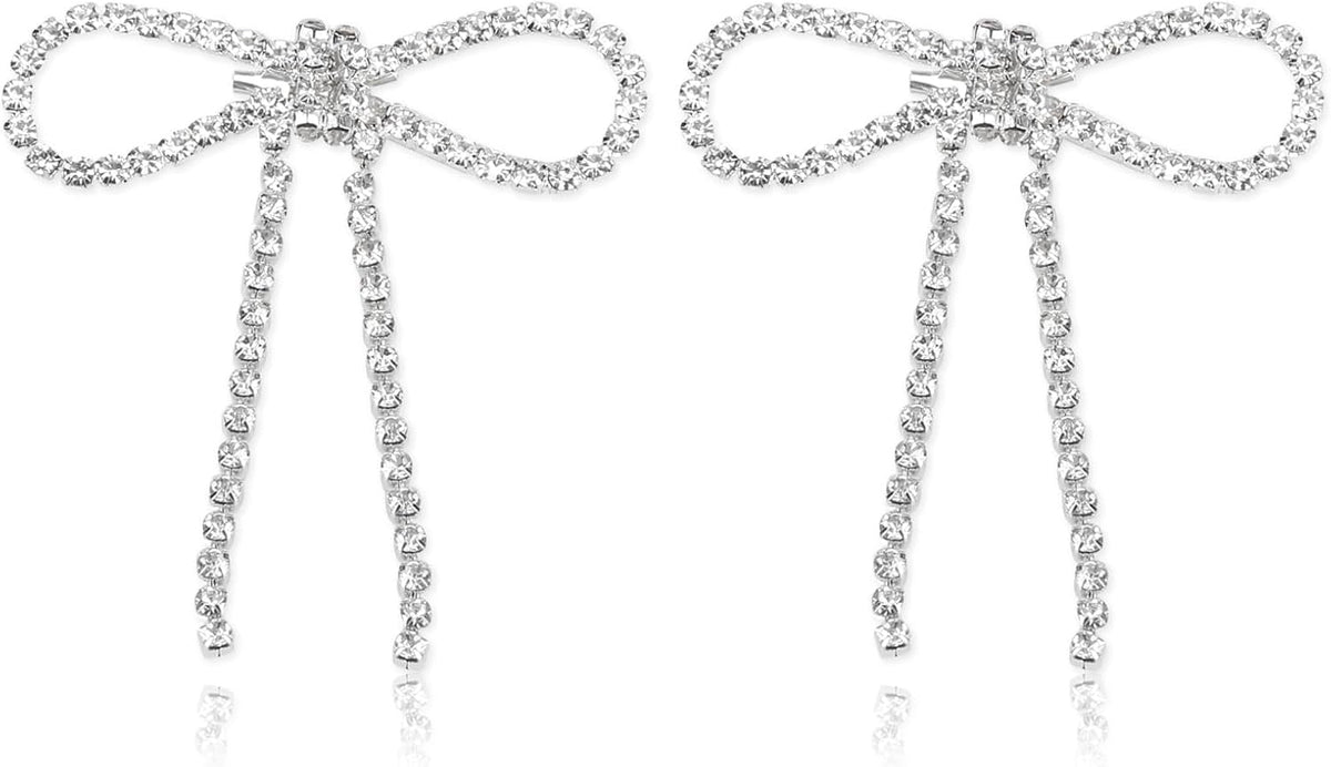 2Pcs Rhinestone Brooches Set Tassel Bow Womens Lapel Brooch Crystal Bag Clips Clothing Badge Brooch Rhinestone Shoe Clips for Woman Lapel Badge Pins DIY Craft Decorations(Tassel Bow)