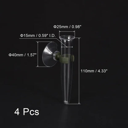 Floral Water Tubes with Suction Cup 0.6" ID 4" Plastic Wall Hanging Vase for Plants Flower Arrangement, Clear Pack of 4