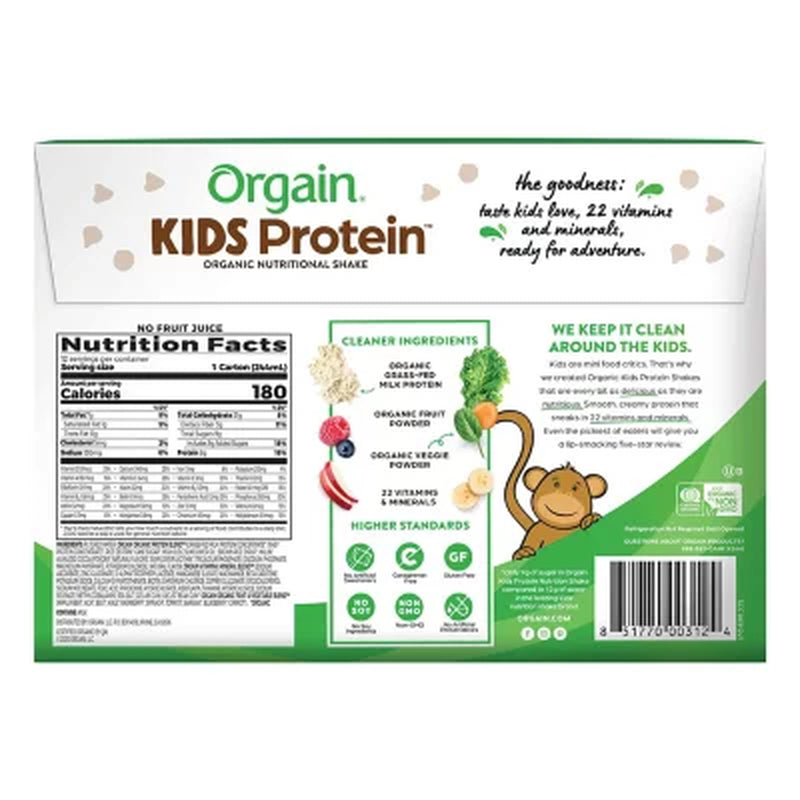 Orgain Kids 8G Protein Organic Nutritional Shake, Chocolate 8.25 Fl. Oz.,12 Pk.