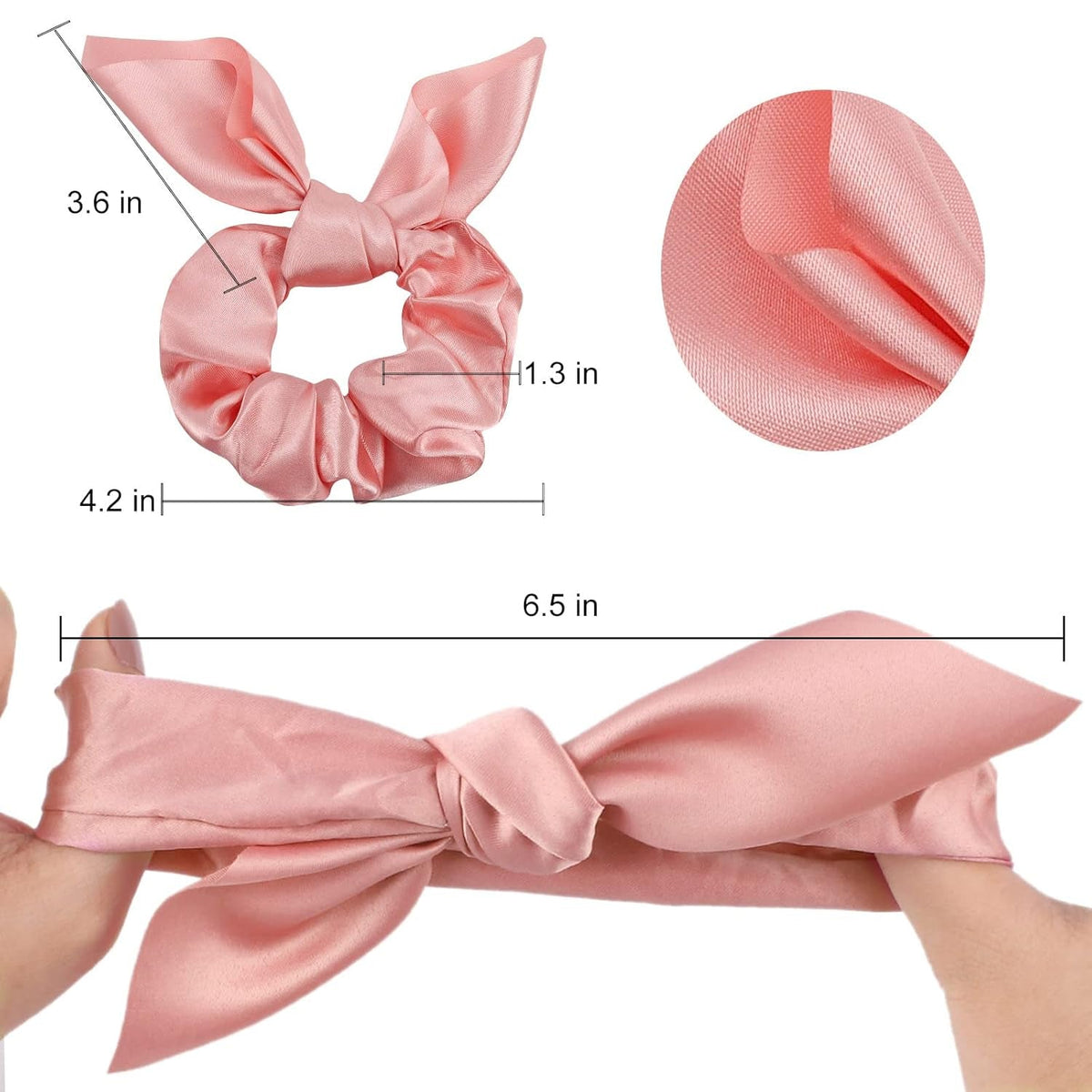 20 Pack Pink Bow Scrunchies for Thick Hair, Satin Silk Ponytail Holders with Ribbon for Girls and Women