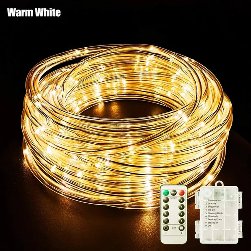 Battery Powered Rope Lights LED Fairy String Lights with Remote Control Garden Tube Lighting Strings Christmas Holiday Decoration