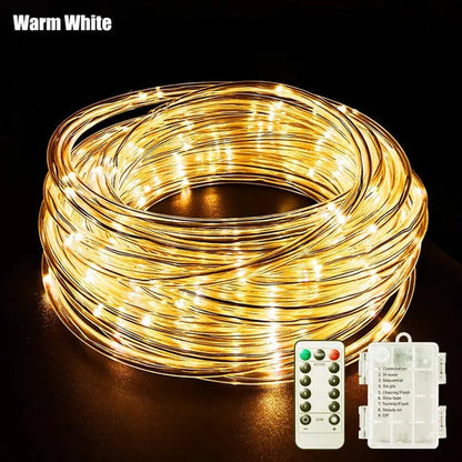 Battery Powered Rope Lights LED Fairy String Lights with Remote Control Garden Tube Lighting Strings Christmas Holiday Decoration