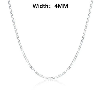Wholesale 925 Sterling Silver Fashion Jewelry Sets 4MM/6MM/8MM Curb Link Chain Necklace Bracelet for Women and Men Fashion Wedding Party Engagement Jewelry Gift-Genuine Sterling Silver