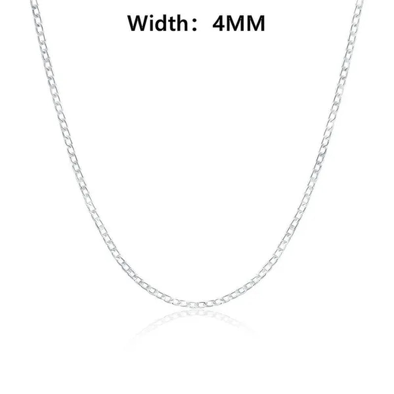 Wholesale 925 Sterling Silver Fashion Jewelry Sets 4MM/6MM/8MM Curb Link Chain Necklace Bracelet for Women and Men Fashion Wedding Party Engagement Jewelry Gift-Genuine Sterling Silver