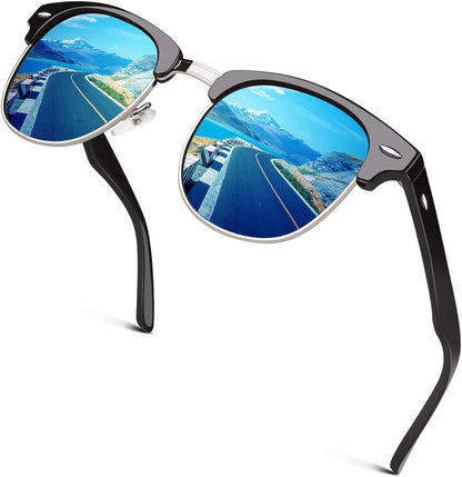 Classic Horn Rimmed Semi Rimless Polarized Sunglasses for Men Women GQO6