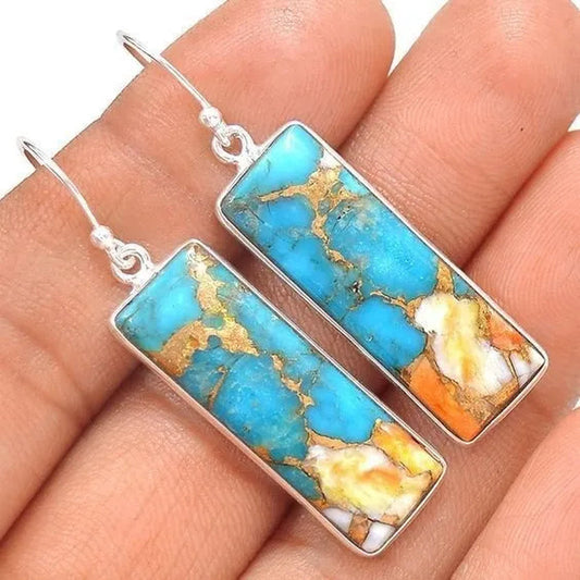 Exquisite Earrings 925 Sterling Silver Fashion Jewelry Natural Blue Turquoise Gemstones Birthstone Wedding Engagement Jewelry Earrings Gifts for Women Brides Dangle Hook Earring