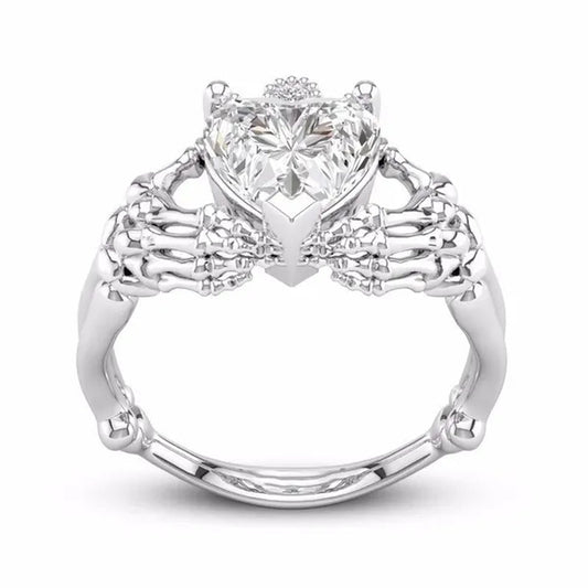 Claddagh White Sapphire Heart Punk Skeleton Hands Diamond Promise Proposal Engagement Wedding Band Rings Size 5 - 12