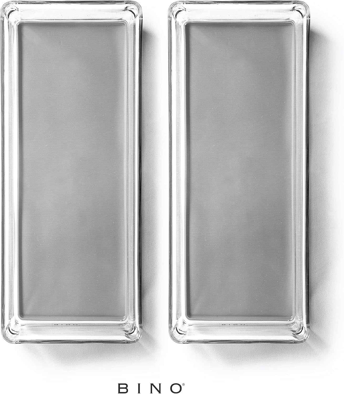 | Oblong Plastic Drawer Organizer Bins, Light Grey- 2 Pack | the ARTISAN+ | Multi-Use Organizer Bins | Soft-Grip Lining and Non-Slip Rubber Feet | Desk Drawer Organizer | Clear Vanity Organizer