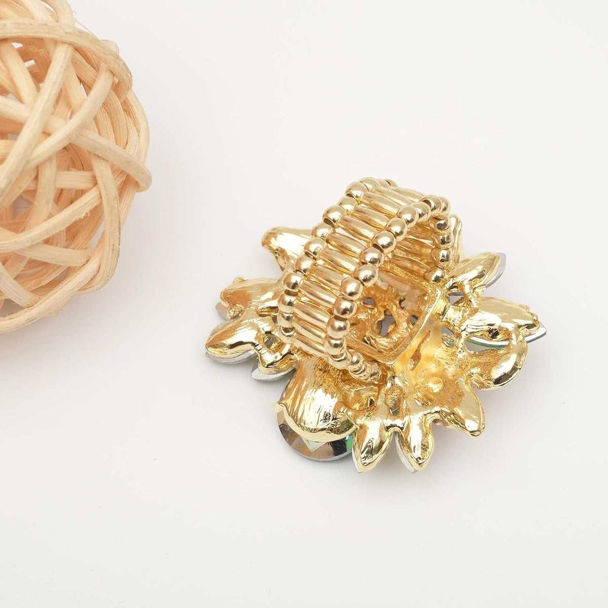 Luxury Women'S Austrian Crystal Leaves Flower Big Cocktail Statement Rings Stretch Adjustable Ring Jewelry Accessories