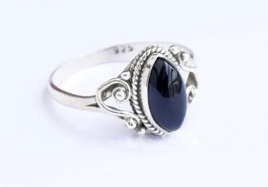 925 Sterling Silver Marquise Shape Black Onyx  Handmade Ring Engagement Rings for Women Men Vintage Fine Jewelry Party Ring Gift