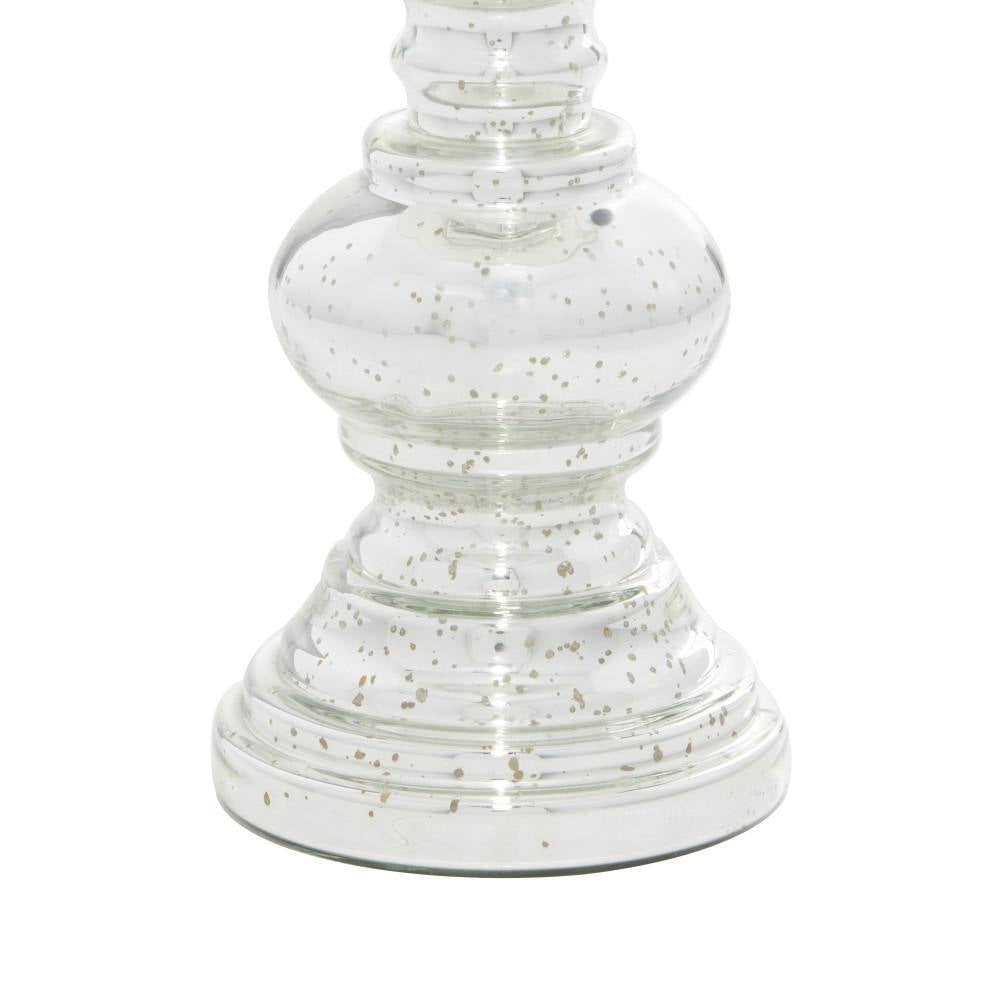 Silver Glass Handmade Turned Style Pillar Candle Holder (Set of 2)