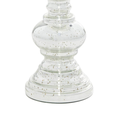 Silver Glass Handmade Turned Style Pillar Candle Holder (Set of 2)