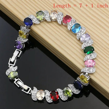 Silver 925 Gemstones Jewelry Sets for Women Ring Earrings Necklace Sapphire Ruby Amethyst Female Wedding Wholesale