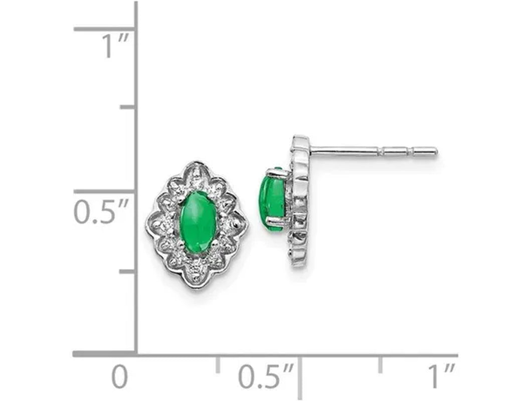 2/3 Carat (ctw) Cabochon Emerald Halo Solitaire Earrings in 14K White Gold with Diamonds